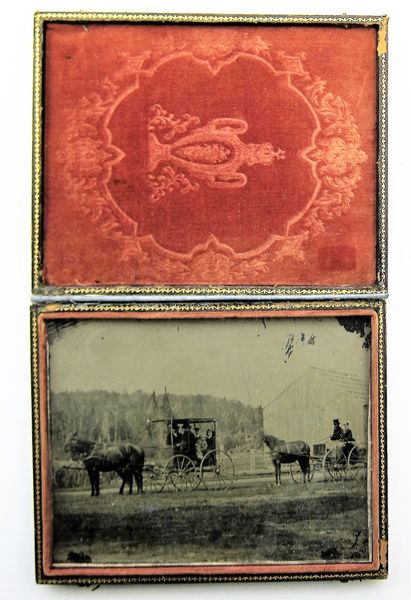 Civilians on Horse Drawn Carriages Quarter Plate Tintype / SOLD