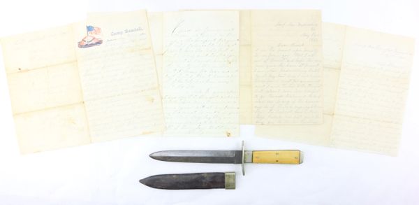 Iron Brigade Grouping Letters and Side Knife of Thomas Seals, 7ª Wisconsin Infantry Witness to General John Reynolds' Death at Gettysburg