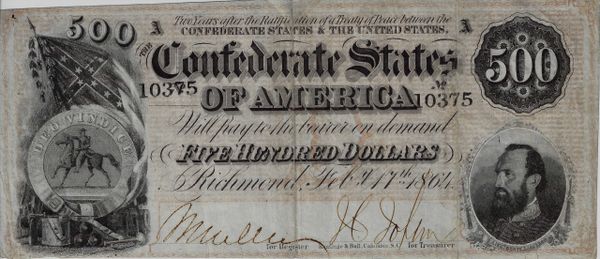 1864 $500 Confederate States of America Currency Note