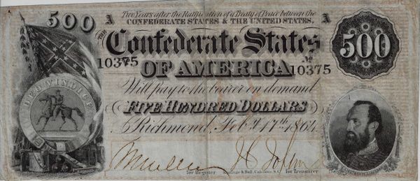 1864 $500 Confederate States of America Currency Note / SOLD