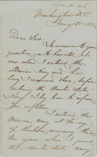 David D Porter, Union Admiral, 1882 Letter
