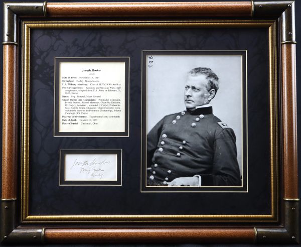 Framed Autograph of Major General Joseph Hooker / SOLD