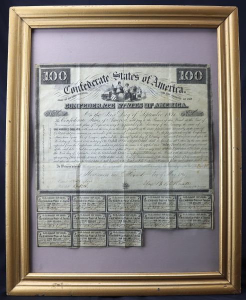 1861 $100 One-Hundred Dollar CSA Bond / SOLD
