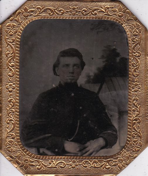 Union Corporal with Patriotic Backdrop Tintype Sixth Plate