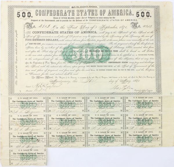 $500 Confederate Bond / SOLD