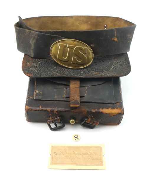 Cartridge Box and Belt Recovered from the Battlefield of Winchester Mar. 23rd 62”