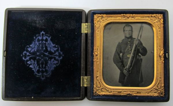 Infantry Officer Holding Musket Sixth Plate Tintype