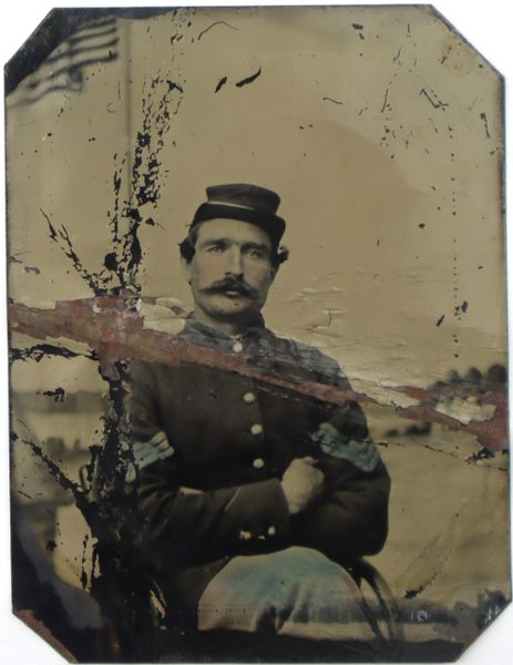 Civil War Sergent Tintype with Patriotic Backdrop