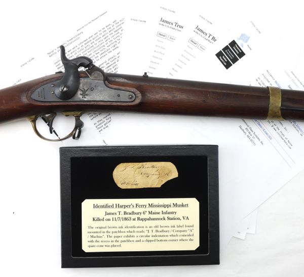 Identified Harper’s Ferry Mississippi Musket James T. Bradbury 6th Maine Infantry / SOLD