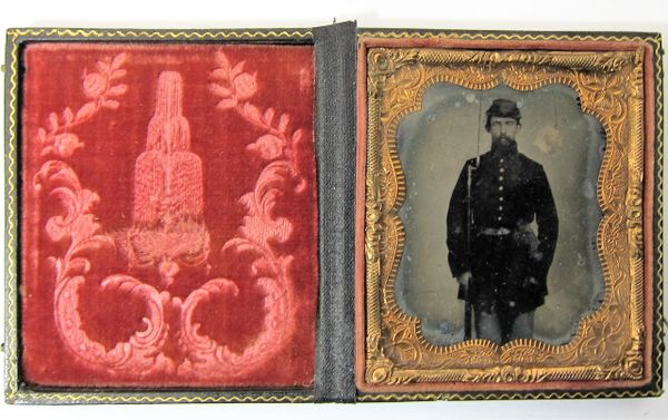 Union Infantryman with Musket Ambrotype Sixth Plate / SOLD