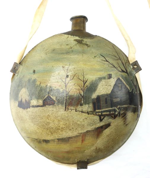 Painted Canteen with Winter Farm Scene / SOLD