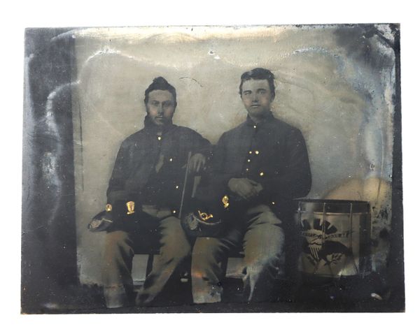 1/4 Plate Tintype of Two Union Musicians with Hardee Hats