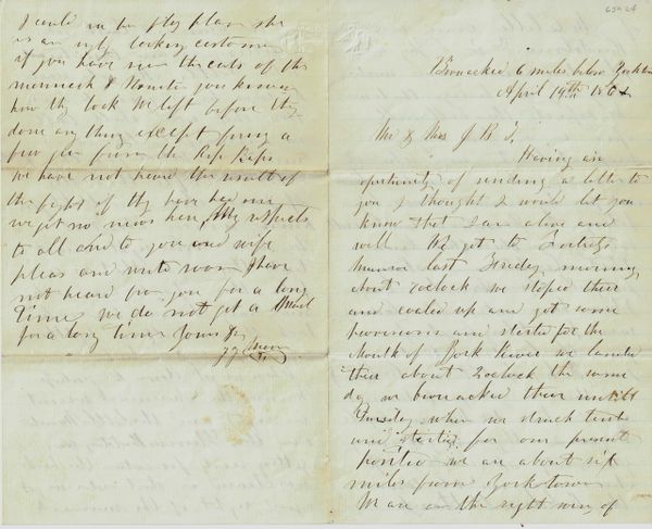 Apr 14, 1862, Civil War Letter Discussing Yorktown, Fort Donelson, General McClellan