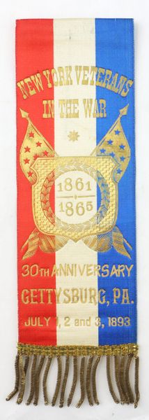 1893 30th Anniversary Battle of Gettysburg New York State Veterans Ribbon Badge / On-hold