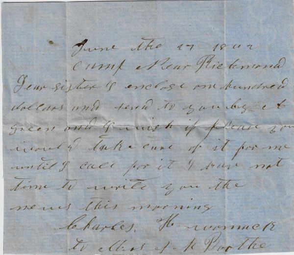 Confederate Soldiers Letter Written June 1862 - Killed in Action at Gettysburg