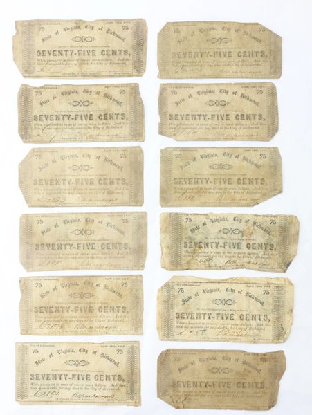 Lot of 15 identical Virginia, 75 Cent Fractional Currency Notes