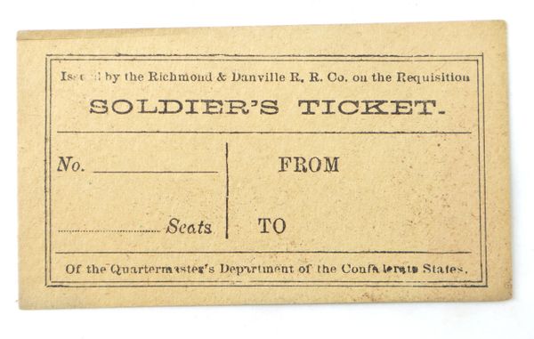 Confederate Soldier’s Railroad Ticket / SOLD