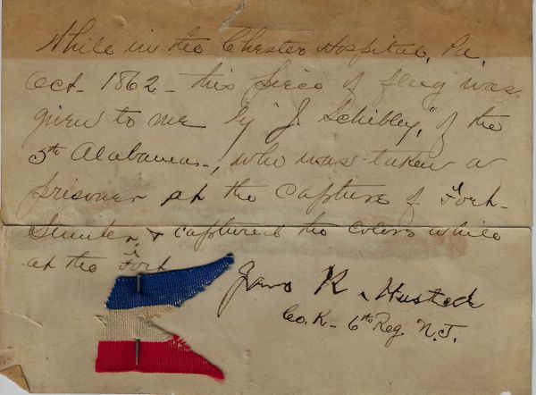 Identified Piece of the 5th Alabama Confederate Silk Flag with Period Note