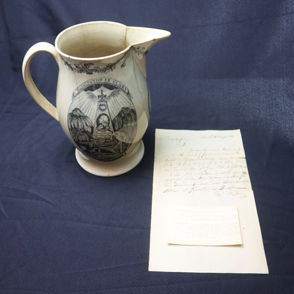 LIVERPOOL JUG "AMERICA IN TEARS" GEORGE WASHINGTON MEMORIAL HERCULANEUM POTTERY, 1800-1805