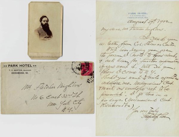 CDV and Letter Written by Confederate General Fitzhugh Lee Park Hotel, Chickamauga, Georgia