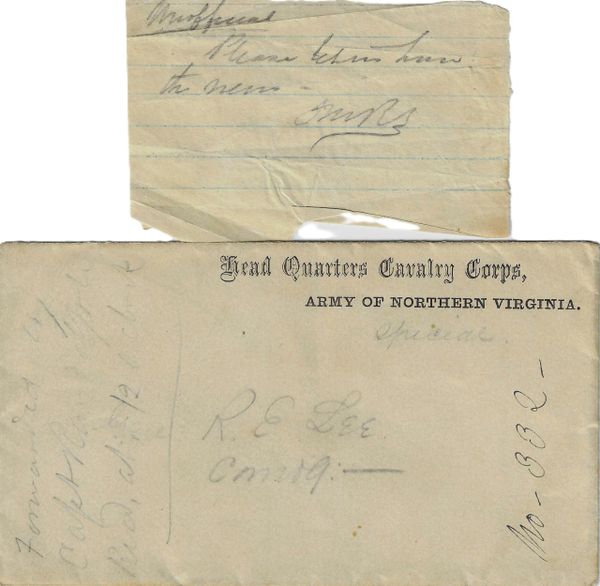 Fitzhugh Lee Hand-Carried Cover Addressed in Pencil to "Gen. R.E. Lee Comdg:-"