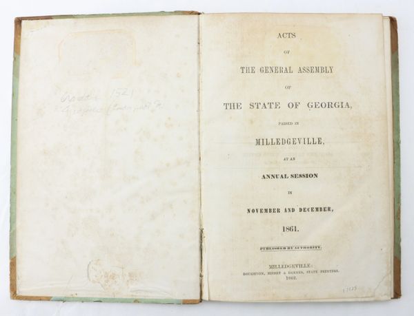 1862 Georgia Confederate Imprint, Content Mentions Slaves Serving in Confederate Service