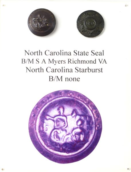 North Carolina State Seal Coat Button and Sunburst Buttons