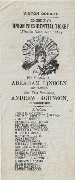 1864 Vinton County Ohio Union Presidential Ticket