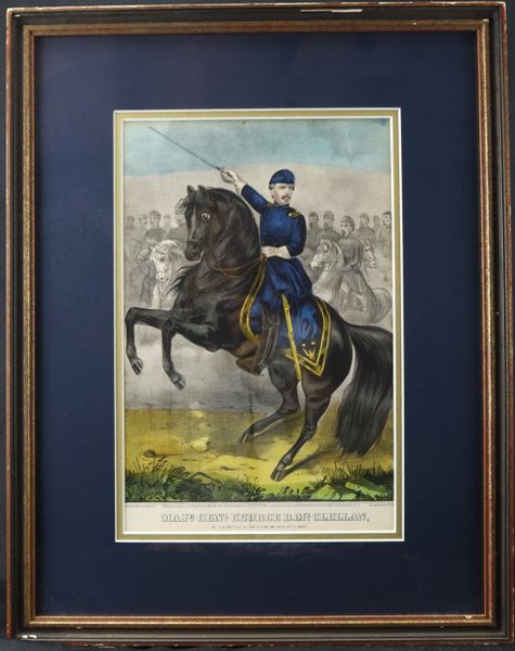 Original 1860s Currier & Ives Hand-Colored Lithograph – Maj. Gen. George B. McClellan at Antietam