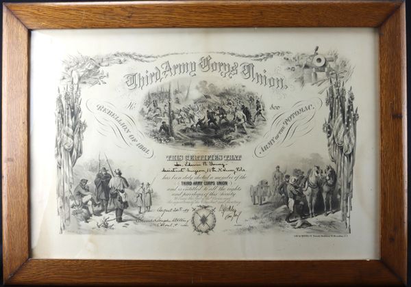 Dan Sickles Autograph on a Rare 1889 Civil War Veterans Certificate Third Army Corps Union Dr. Edwin B. Young, Assistant Surgeon, 11th NJ Volunteers