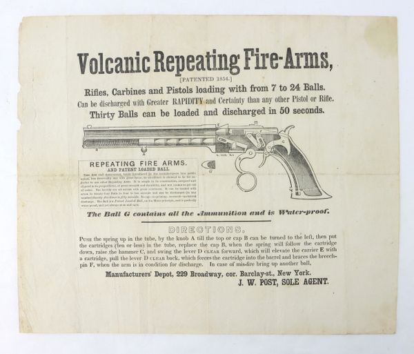 Rare Broadside Advertising the Volcanic Repeating Fire-Arms
