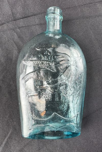 Civil War-Era Union Patriotic Flask – Aqua Blue Glass