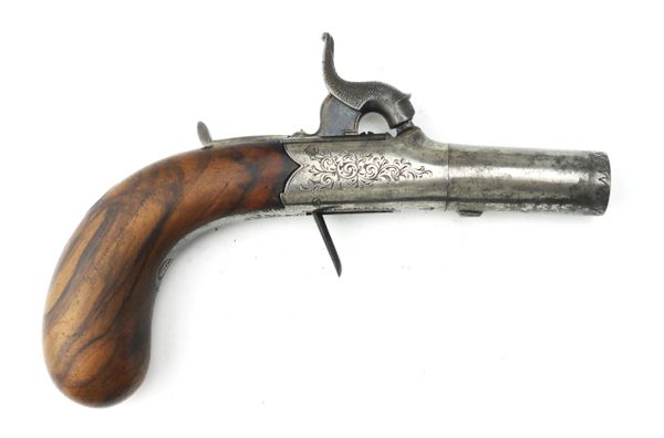 Fine Mid-19th Century Engraved Percussion Boxlock Muff Pistol English – ca. 1840–1860 – .44 Caliber
