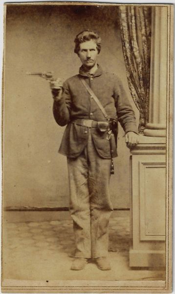 Civil War CDV – Armed Union Soldier with Colt Revolver, Nashville Studio Backmark / SOLD