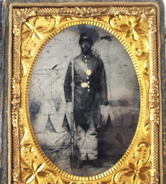 Exceptional Sixth-Plate Tintype of African American Soldier – 14th Rhode Island Heavy Artillery (Colored) Identified Regiment – Rare and Historically Important