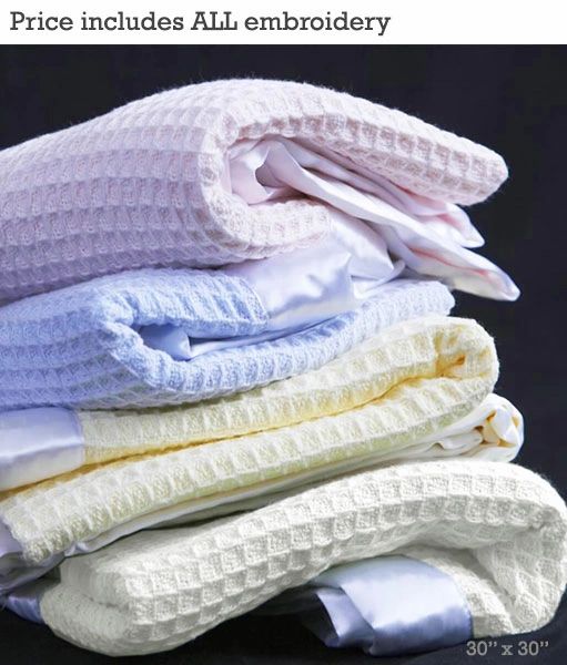 Luxury 100% Cotton Thermal Waffle-Weave Blanket w/ 2-inch White