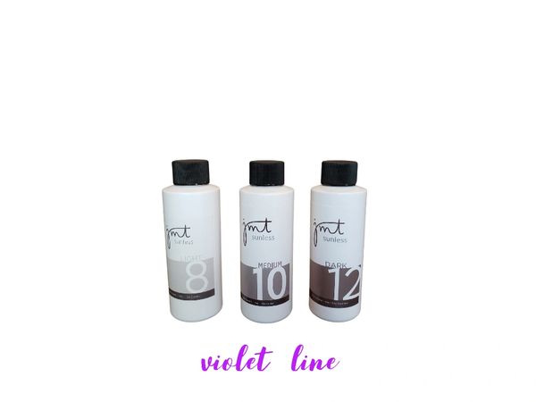 Violet Line Sample Pack - Choose Three: Light 8, Medium 10, Dark 12. OR Ultra Dark 16, Rapid Tan, Quick Dry (4 oz)