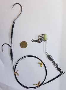 pre-rigged slide bait rig with 110lb coated wire and 8/0 hooks