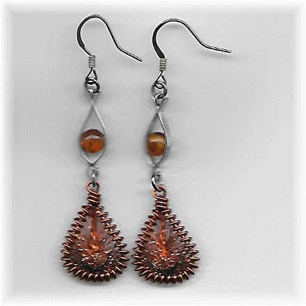 X-tra petite, copper frame, metallic rust/ metallic brown/ brown, with amber bead.