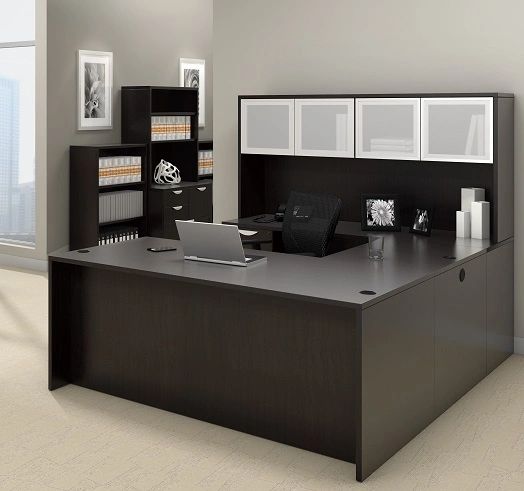 Executive "U" Desk with Glass Hutch, One BBF Pedestal and One FF Pedestal 71" x 108" - OTG - AOF