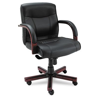 Madaris Series Mid-Back Knee Tilt Leather Chair W/wood Trim, Black/mahogany