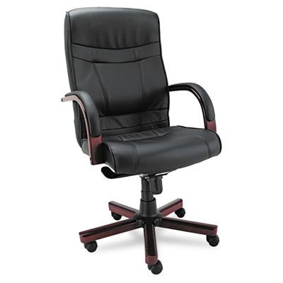 Madaris Series High-Back Knee Tilt Leather Chair W/wood Trim, Black/mahogany