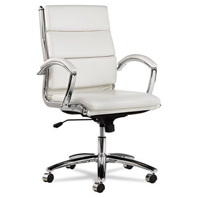 Neratoli Mid-Back Swivel/tilt Chair, White Stain-Resistant Faux Leather, Chrome