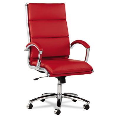 Neratoli Series High-Back Swivel/tilt Chair, Red Soft Leather, Chrome Frame