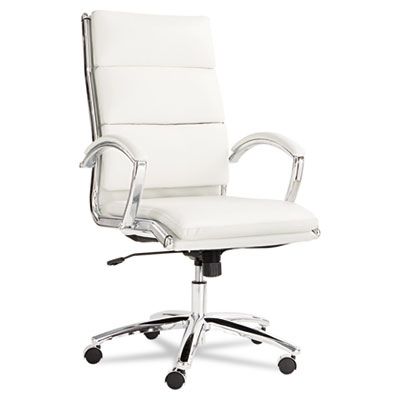 Neratoli Series High-Back Swivel/tilt Chair, White Faux Leather, Chrome