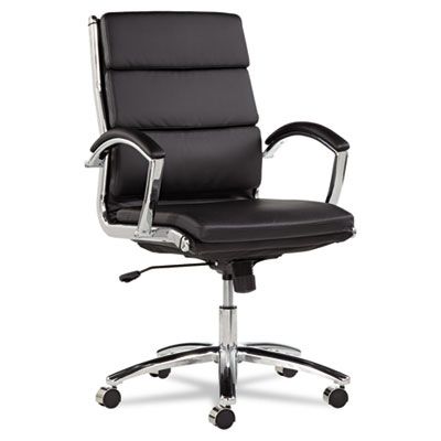 Neratoli Series Mid-Back Swivel/tilt Chair, Black Leather, Chrome Frame
