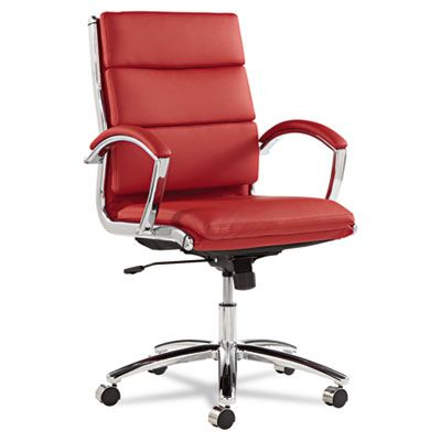 Neratoli Series Mid-Back Swivel/tilt Chair, Red Leather, Chrome Frame