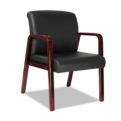 Reception Lounge Series Guest Chair, Cherry/black Leather