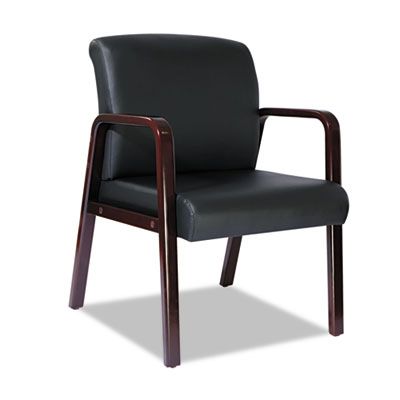 Reception Lounge Series Guest Chair, Mahogany/black Leather