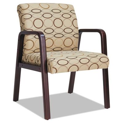Reception Lounge Series Guest Chair, Mahogany/tan Fabric